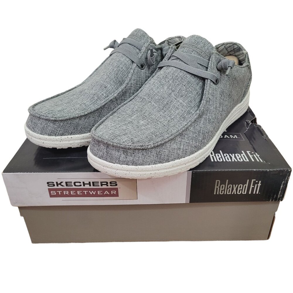 Skechers Gray Canvas Slip-On Loafers with White Sole